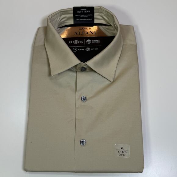 Alfani Men's Slim-Fit Temp Regulating Dress Shirt, Brown Rice 17-17.5 36-37 $65 - Picture 1 of 10
